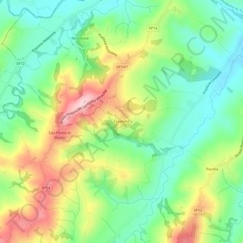 Mapa topográfico Loretello, altitude, relevo