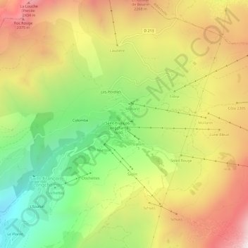 Mapa topográfico Longchamp, altitude, relevo