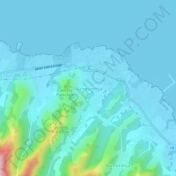 Mapa topográfico Mangunreja, altitude, relevo