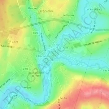 Mapa topográfico Château de Charolles, altitude, relevo