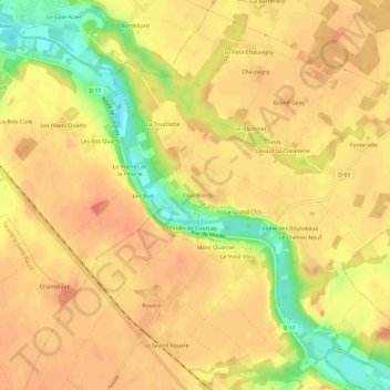 Mapa topográfico Chatilllon, altitude, relevo