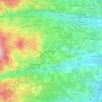 Mapa topográfico Les Rousselles, altitude, relevo