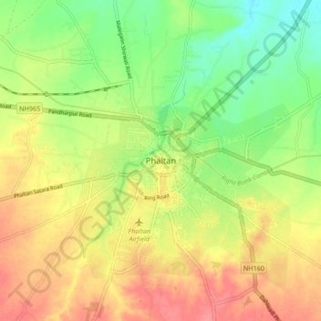 Mapa topográfico Phaltan, altitude, relevo