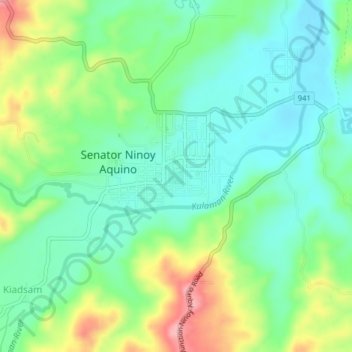 Mapa topográfico Kulaman, altitude, relevo