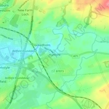 Mapa topográfico Hurlford, altitude, relevo