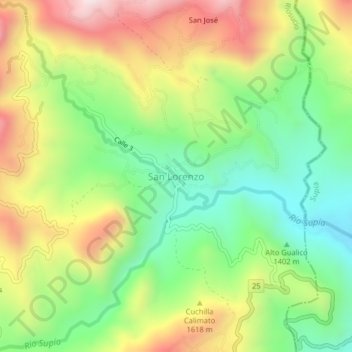 Mapa topográfico San Lorenzo, altitude, relevo