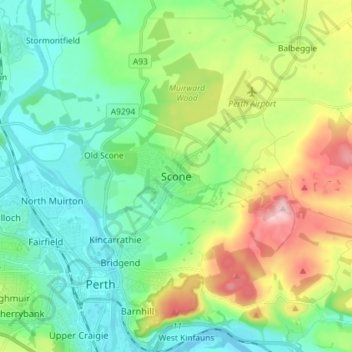 Mapa topográfico Scone, altitude, relevo
