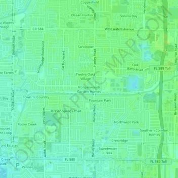 Mapa topográfico Morganwoods Garden Homes, altitude, relevo