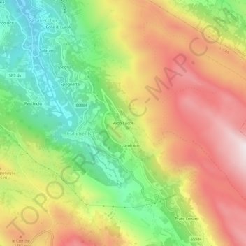 Mapa topográfico Vado Lucoli, altitude, relevo