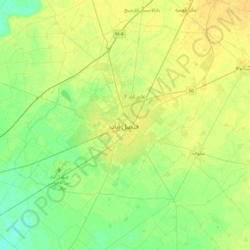 Mapa topográfico Faisalabad, altitude, relevo