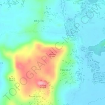 Mapa topográfico Gunung Butak, altitude, relevo