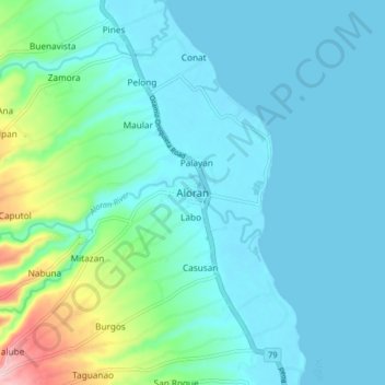 Mapa topográfico Aloran, altitude, relevo