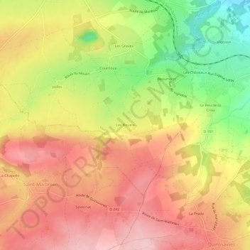 Mapa topográfico Les Boueix, altitude, relevo