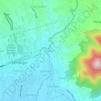 Mapa topográfico Jatiroke, altitude, relevo