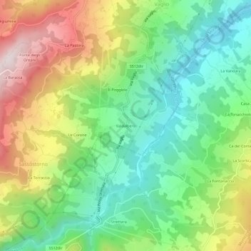 Mapa topográfico Valdalbero, altitude, relevo