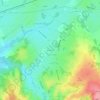Mapa topográfico Les Landes, altitude, relevo