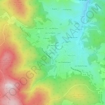 Mapa topográfico Les Jorys, altitude, relevo