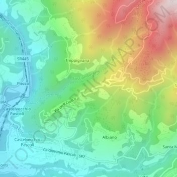 Mapa topográfico Il Ciocco, altitude, relevo