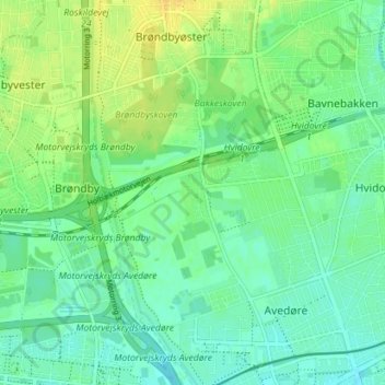Mapa topográfico Avedøre Landsby, altitude, relevo