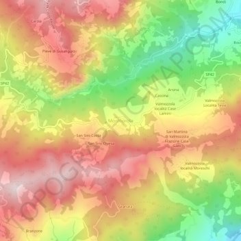 Mapa topográfico Mormorola, altitude, relevo