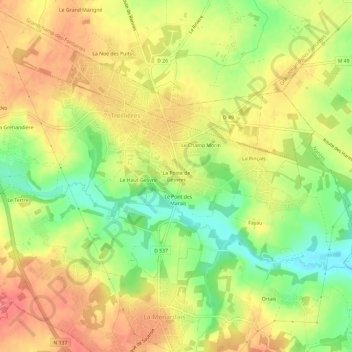 Mapa topográfico La Poste de Gesvres, altitude, relevo
