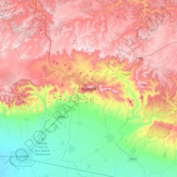 Mapa topográfico Mardin, altitude, relevo