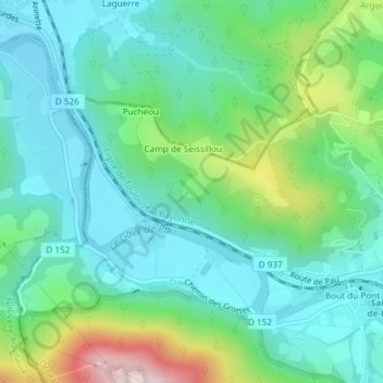 Mapa topográfico Carté, altitude, relevo