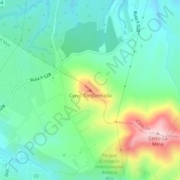 Mapa topográfico Cerro Torquemada, altitude, relevo
