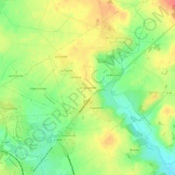Mapa topográfico La Chauvetière, altitude, relevo