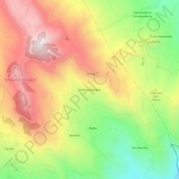 Mapa topográfico Fonte La Spugna, altitude, relevo