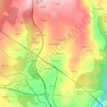 Mapa topográfico Canedo, altitude, relevo