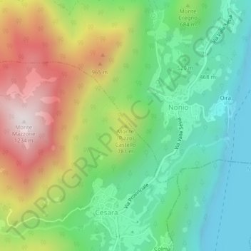 Mapa topográfico Monte (Pizzo) Castello, altitude, relevo
