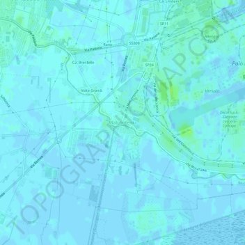 Mapa topográfico Malcontenta, altitude, relevo