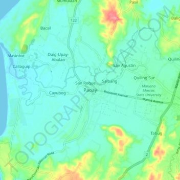Mapa topográfico Paoay, altitude, relevo