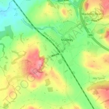 Mapa topográfico Barhill, altitude, relevo