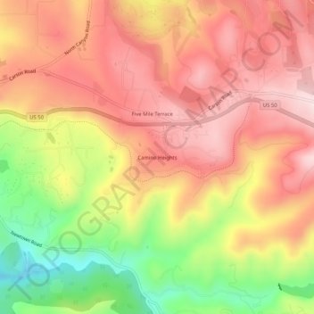 Mapa topográfico Camino Heights, altitude, relevo