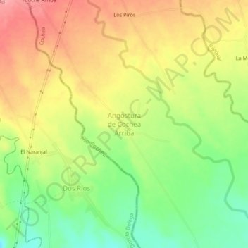 Mapa topográfico Angostura de Cochea Arriba, altitude, relevo