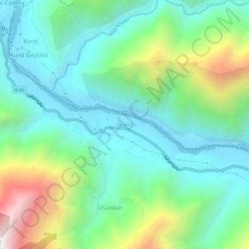 Mapa topográfico Shang, altitude, relevo
