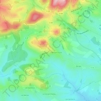 Mapa topográfico Les Minots, altitude, relevo