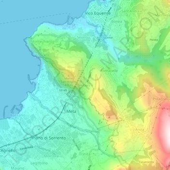 Mapa topográfico Alberi, altitude, relevo