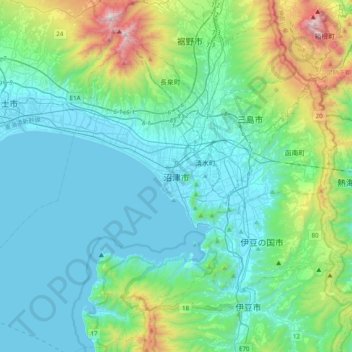 Mapa topográfico 沼津市, altitude, relevo