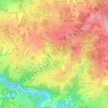 Mapa topográfico Les Châtres, altitude, relevo