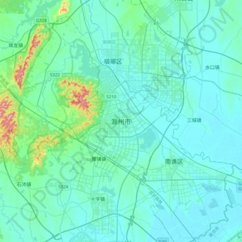 Mapa topográfico 滁州市, altitude, relevo