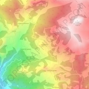 Mapa topográfico Brugneto, altitude, relevo