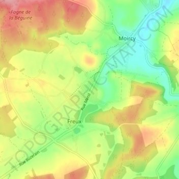 Mapa topográfico Freux-Ménil, altitude, relevo