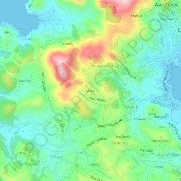 Mapa topográfico Malia, altitude, relevo