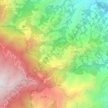 Mapa topográfico Bhotechaur, altitude, relevo