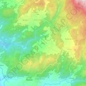 Mapa topográfico Cabo, altitude, relevo