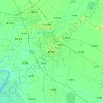 Mapa topográfico 盘锦市, altitude, relevo