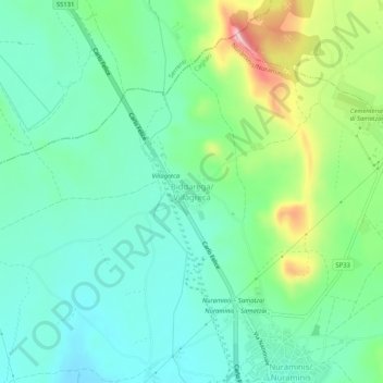Mapa topográfico Biddarega/Villagreca, altitude, relevo